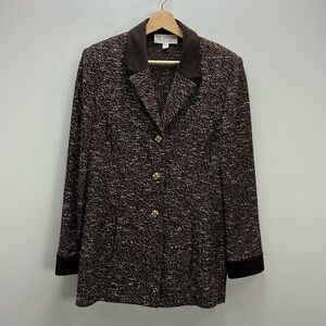 St. John Collection Blazer Jacket Brown Tweed Suede Santana Knit Womens 12